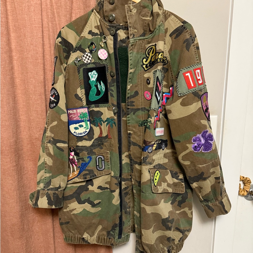 Oversized vintage runway Marc Jacobs camo coat with patched